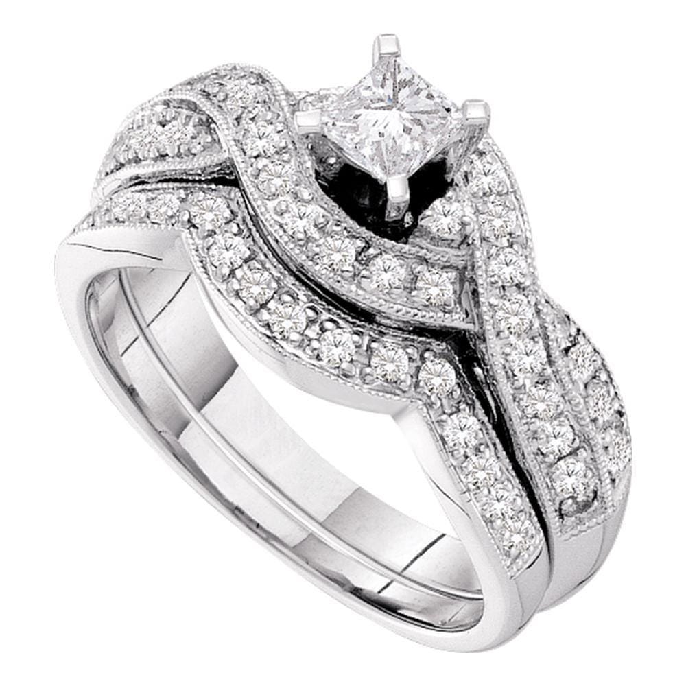 14kt White Gold Princess Diamond Twist Bridal Wedding Ring Band Set 3/4 Cttw