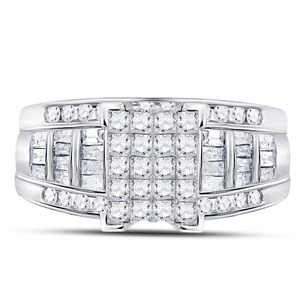 14kt White Gold Princess Diamond Cluster Bridal Wedding Engagement Ring 1 Cttw - Size