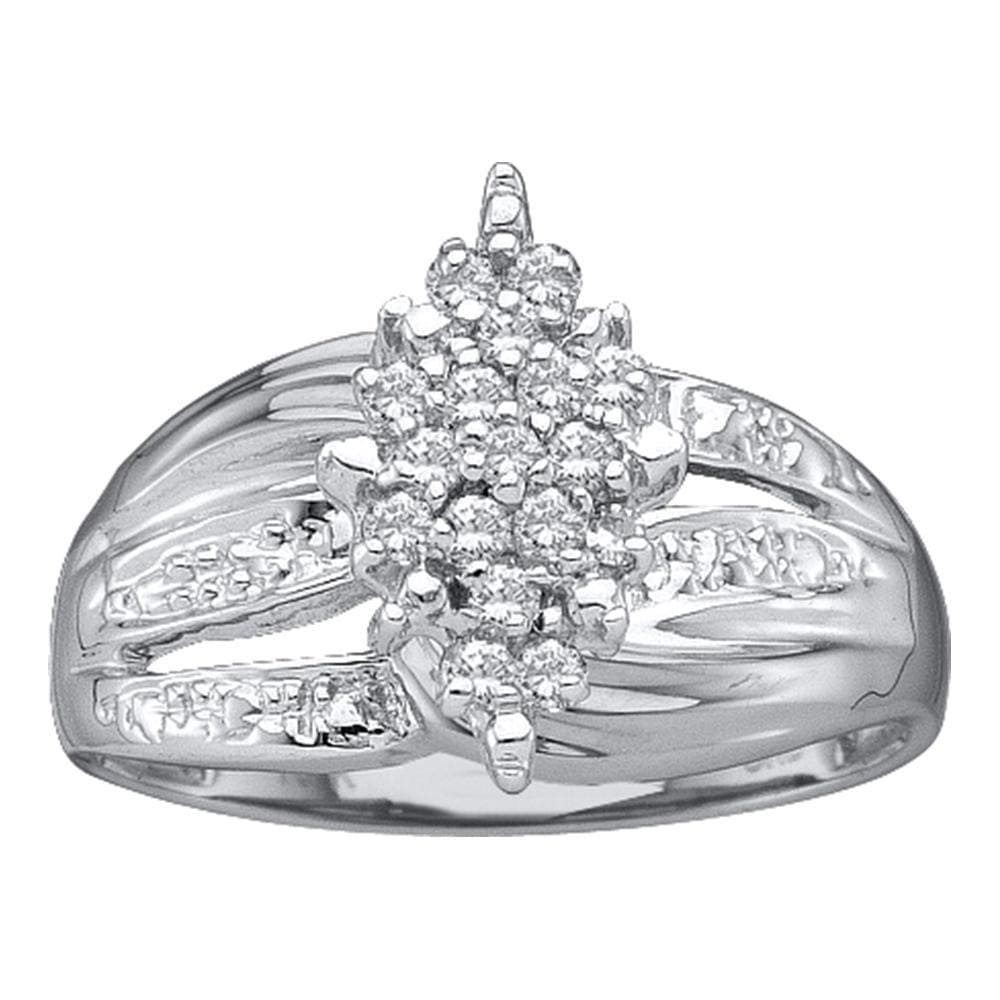 14kt White Gold Womens Round Prong-set Diamond Oval Cluster Ring 1/5 Cttw