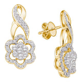 14kt Yellow Gold Womens Round Diamond Flower Cluster Screwback Earrings 1.00 Cttw