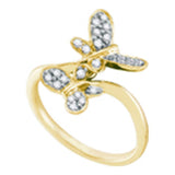 14kt Yellow Gold Womens Round Diamond Double Butterfly Bug Bypass Ring 1/4 Cttw