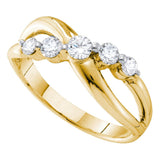 14kt Yellow Gold Womens Round Diamond 5-stone Crossover Band Ring 1/2 Cttw