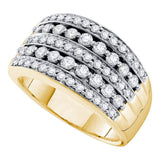 14kt Yellow Gold Womens Round Diamond Striped Fashion Band Ring 1 Cttw