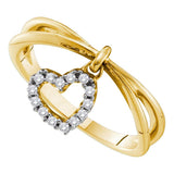 14kt Yellow Gold Womens Round Diamond Heart Dangle Ring 1/10 Cttw