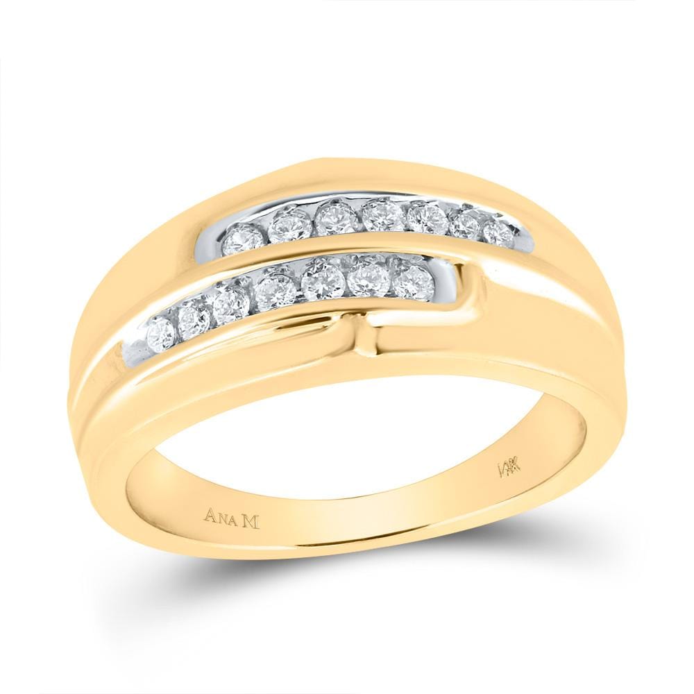 14kt Yellow Gold Mens Round Diamond Double Row Band 1/3 Cttw