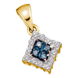 10kt Yellow Gold Womens Round Blue Color Enhanced Diamond Cluster Pendant & Earrings Set 3/8 Cttw