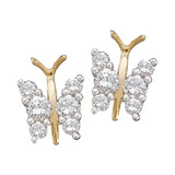 14kt Yellow Gold Womens Round Diamond Butterfly Bug Earrings 1/3 Cttw