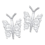 14kt White Gold Womens Round Diamond Butterfly Bug Earrings 1/3 Cttw