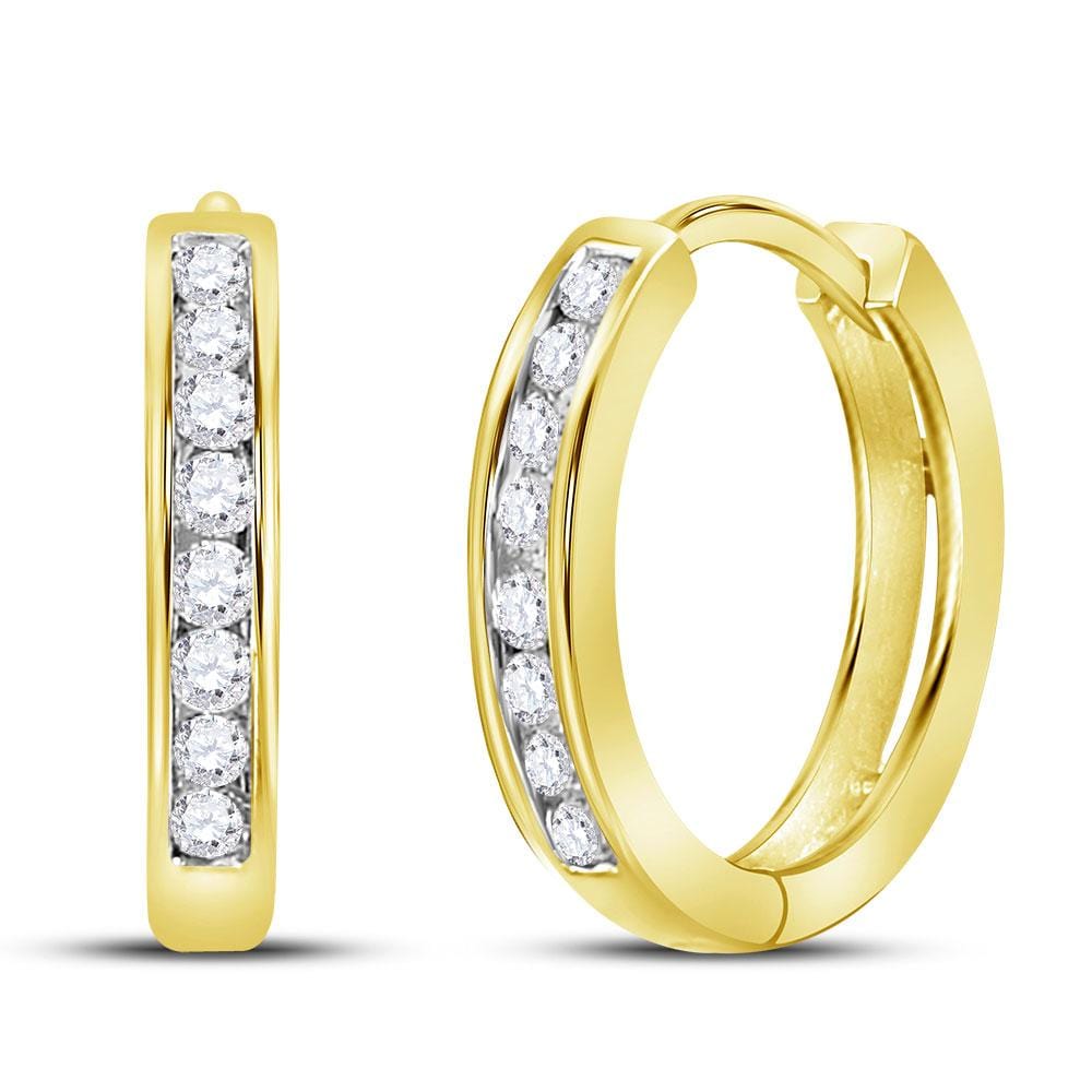 14kt Yellow Gold Womens Round Diamond Channel Set Hoop Earrings 1/4 Cttw