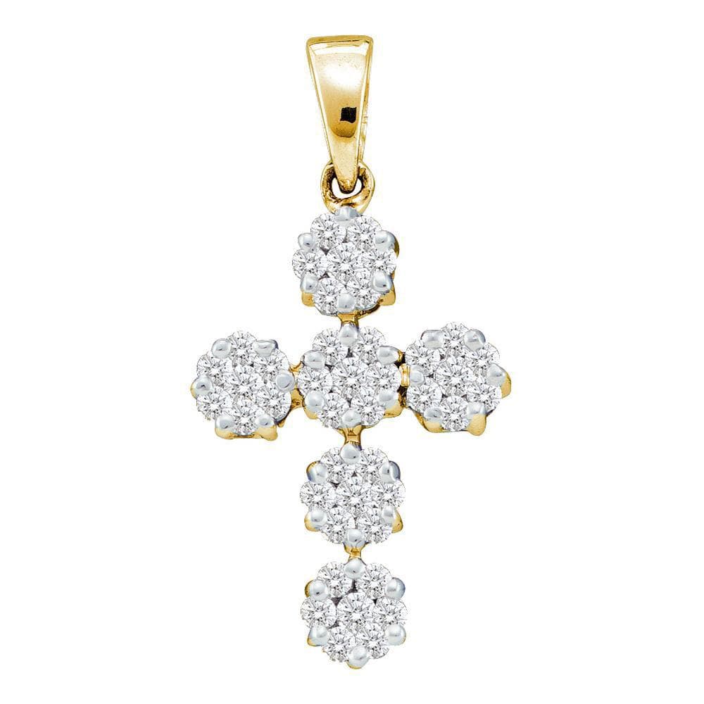 14kt Yellow Gold Womens Round Diamond Cluster Cross Religious Pendant 1/2 Cttw