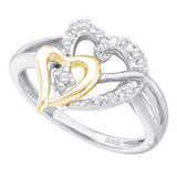 10kt Yellow Gold Womens Round Diamond Two-tone Double Heart Ring 1/10 Cttw