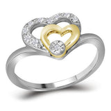 10kt Two-tone White Gold Womens Round Diamond Double Heart Ring 1/12 Cttw