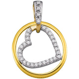 10kt Yellow Gold Womens Round Diamond Circle Nested Heart Pendant 1/5 Cttw