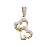 10kt Two-tone Gold Womens Round Diamond Double Heart Dangle Pendant 1/6 Cttw