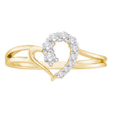 14kt Yellow Gold Womens Round Diamond Split-shank Simple Heart Ring 1/5 Cttw