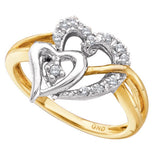 10kt Yellow Gold Womens Round Diamond Double Two-tone Heart Ring 1/10 Cttw