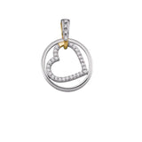 10kt Two-tone Gold Womens Round Diamond Circle & Nested Heart Love Pendant 1/5 Cttw