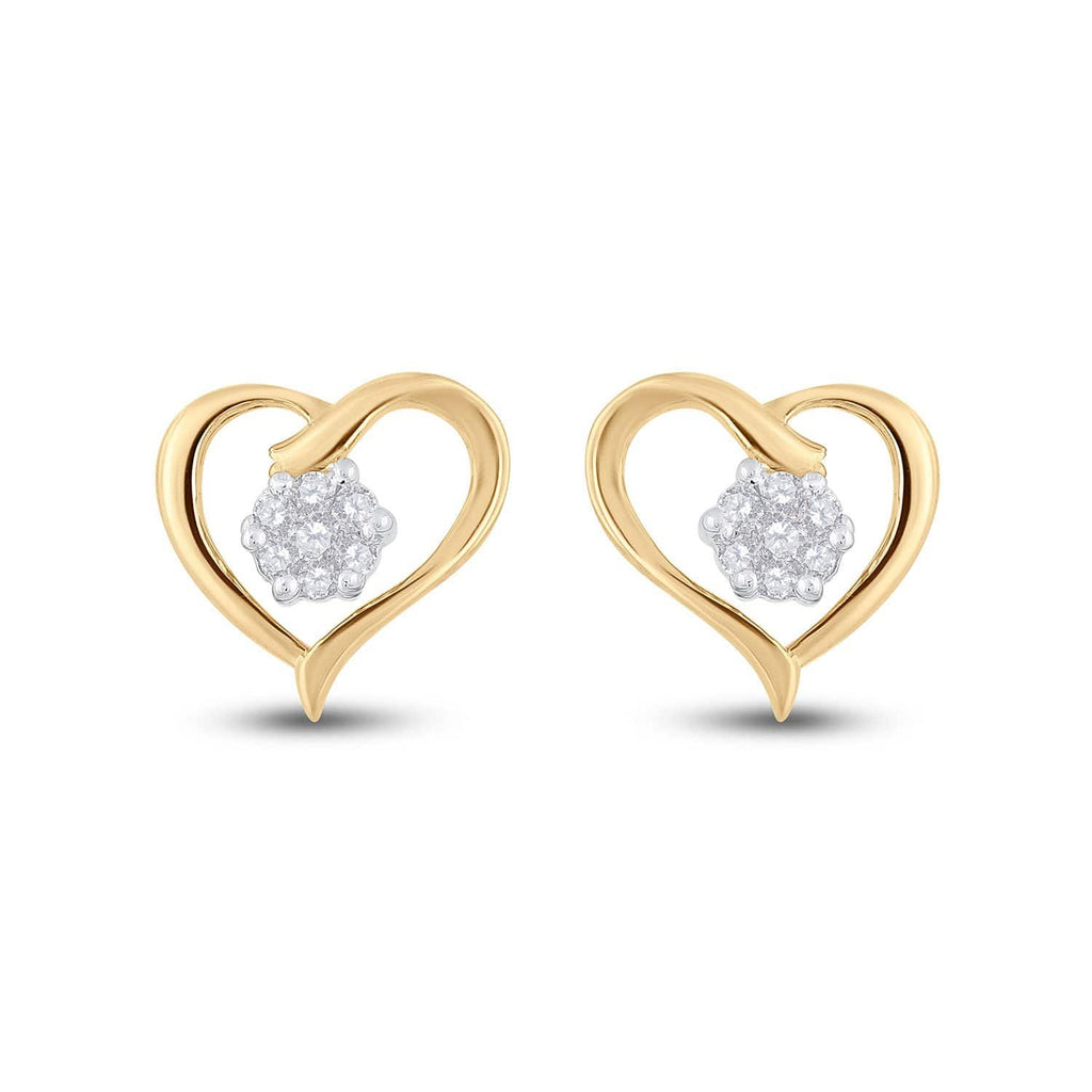 10kt Yellow Gold Womens Round Diamond Heart Earrings 1/6 Cttw