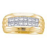 14kt Yellow Gold Mens Princess Diamond Double Row Wedding Band Ring 1/2 Cttw