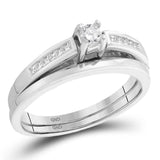 14kt White Gold Round Diamond Bridal Wedding Ring Band Set 1/4 Cttw