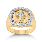 10kt Yellow Gold Mens Round Diamond Cross Ring 1/4 Cttw