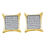 14kt Yellow Gold Womens Round Diamond Square Kite Cluster Earrings 5/8 Cttw