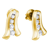 14kt Yellow Gold Womens Round Diamond Ribbon Screwback Stud Earrings 1/3 Cttw