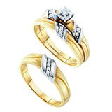 14kt 2-tone Gold His Hers Round Diamond Solitaire Matching Wedding Set 1/6 Cttw