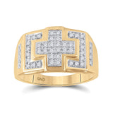 10kt Yellow Gold Mens Round Diamond Cross Cluster Ring 1/3 Cttw