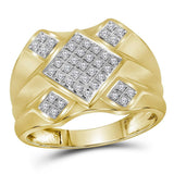 10kt Yellow Gold Mens Round Diamond Diagonal Square Cluster Ring 1/3 Cttw