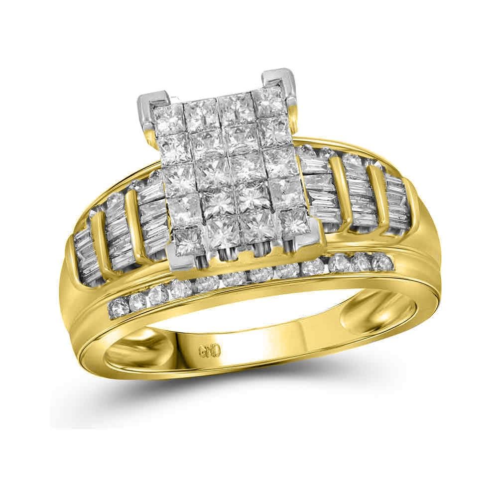 14kt Yellow Gold Princess Diamond Cluster Bridal Wedding Engagement Ring 2 Cttw - Size