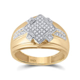 10kt Yellow Gold Mens Round Diamond Offset Square Cluster Ring 1/3 Cttw