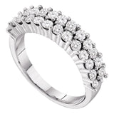 14kt White Gold Womens Round Diamond Double Row Band Ring 1.00 Cttw