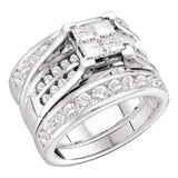 14kt White Gold Womens Princess Diamond Elevated Bridal Wedding Engagement Ring Band Set 2.00 Cttw