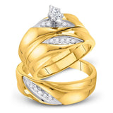 10kt Yellow Gold His Hers Marquise Diamond Solitaire Matching Wedding Set 1/4 Cttw