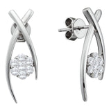 14kt White Gold Womens Round Diamond Flower Cluster Screwback Stud Earrings 1/2 Cttw