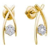 14kt Yellow Gold Womens Round Diamond Flower Cluster Stud Earrings 1/4 Cttw