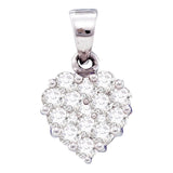 14kt White Gold Womens Round Diamond Small Heart Cluster Pendant 1/2 Cttw