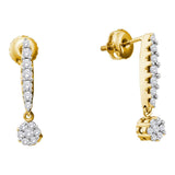 14kt Yellow Gold Womens Round Diamond Flower Cluster Screwback Dangle Earrings 1/2 Cttw