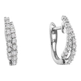 14kt White Gold Womens Round Diamond Double Row Hoop Earrings 1/4 Cttw