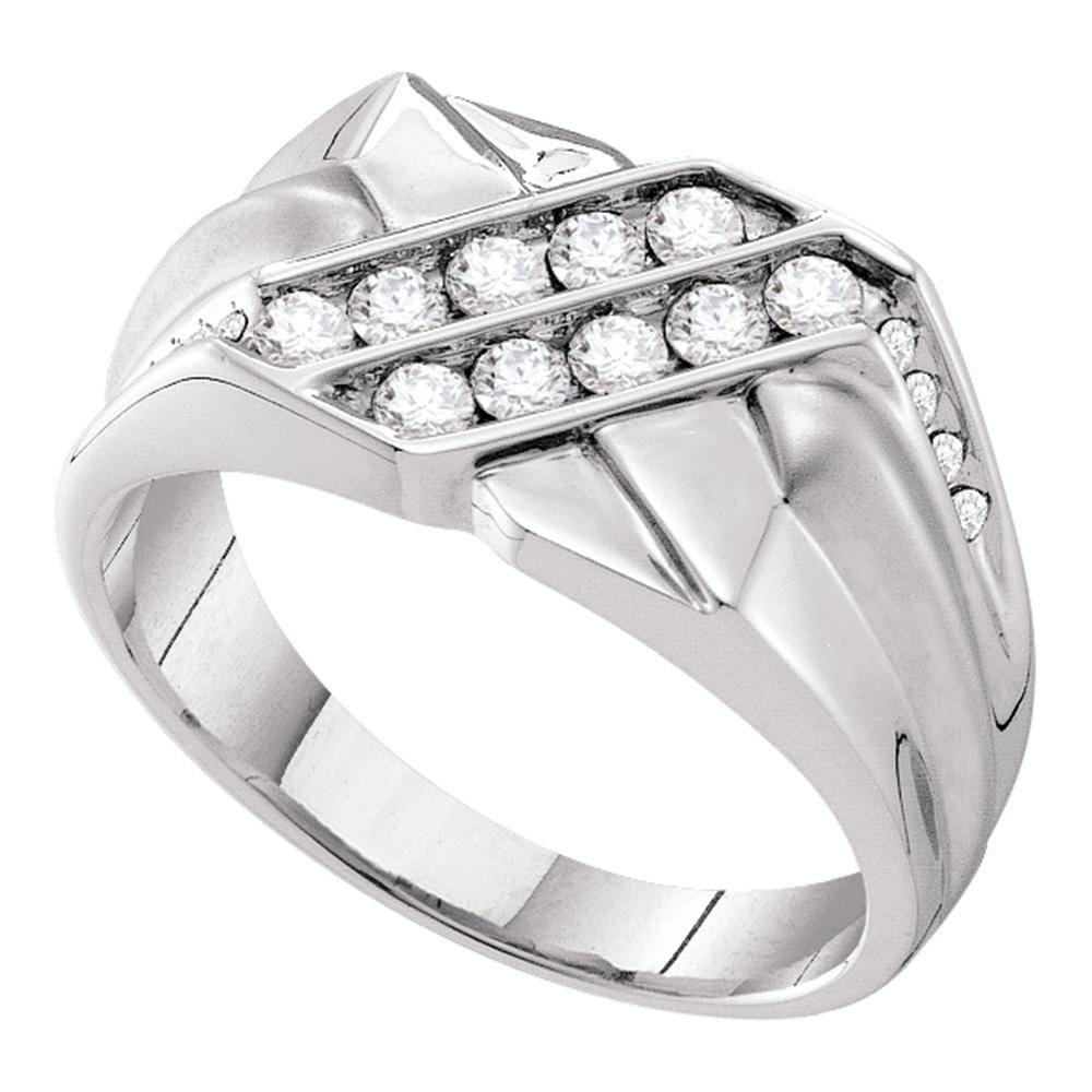 14kt White Gold Mens Round Diamond Double Row Rectangle Band Ring 5/8 Cttw