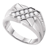 14kt White Gold Mens Round Diamond Double Row Rectangle Band Ring 5/8 Cttw