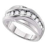 14kt White Gold Mens Round Diamond Curved Wedding Ring 1 Cttw