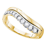 14kt Yellow Gold Womens Round Diamond Curved Single Row Band 1/3 Cttw