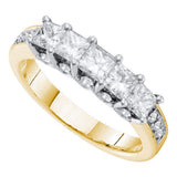 14kt Yellow Gold Womens Princess Diamond 5-stone Wedding Anniversary Ring 1-1/2 Cttw