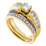 14kt Yellow Gold Womens Princess Diamond Bridal Wedding Engagement Ring Band Set 1-1/2 Cttw