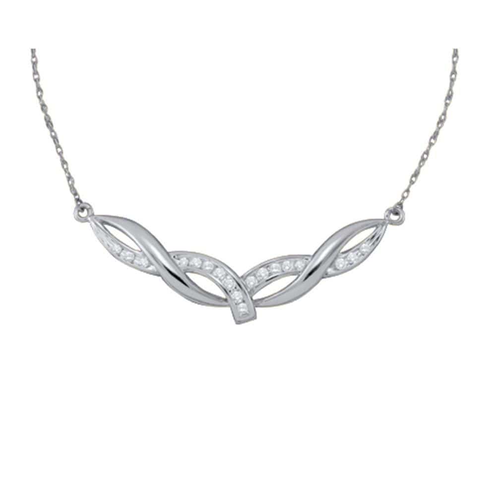 10kt White Gold Womens Round Diamond Twist Bar Fashion Pendant Necklace 1/3 Cttw