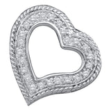 10kt White Gold Womens Round Diamond Small Heart Love Pendant 1/5 Cttw