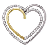 10kt Two-tone Gold Womens Round Diamond Double Nested Heart Pendant 1/4 Cttw