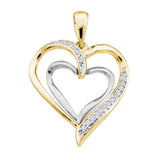 10kt Yellow Gold Womens Round Diamond Double Nested Heart Pendant 1/10 Cttw